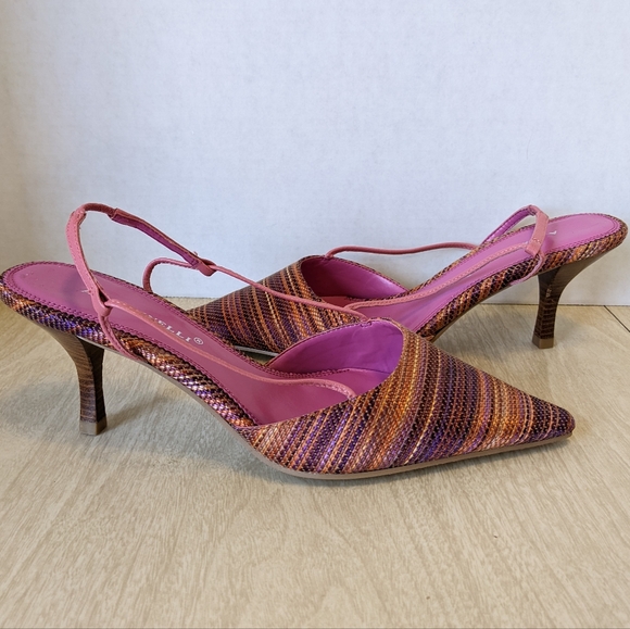 A. Marinelli Multi Striped Slingback Heels 8 - Picture 5 of 10